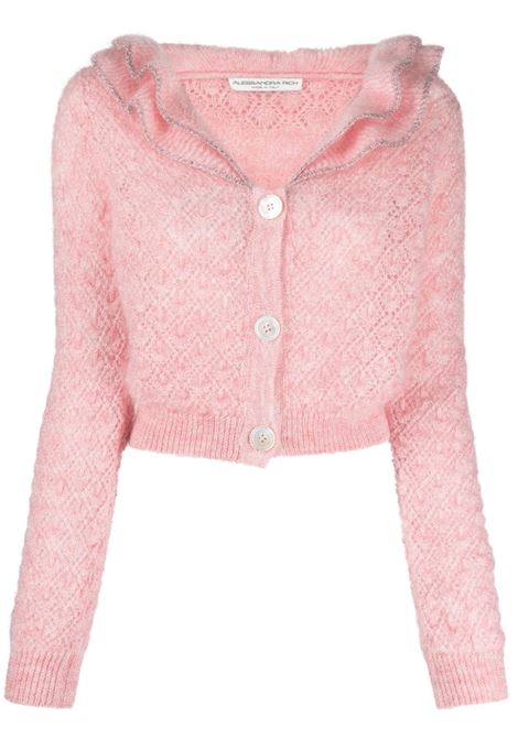 Pink ruffle trim mohair blend cardigan women ALESSANDRA RICH